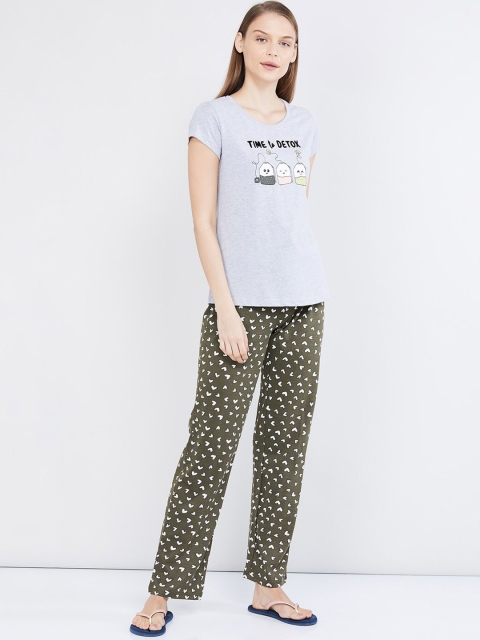 

max Women Grey & Green Printed Night Suit