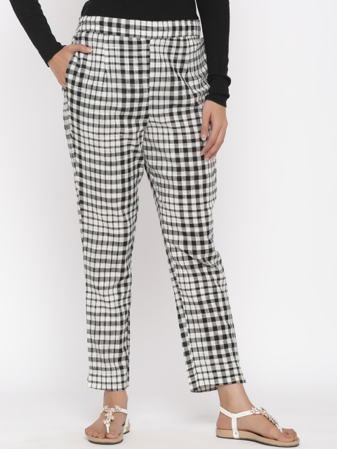 

Juniper Women Black & White Classic Slim Fit Checked Regular Trousers