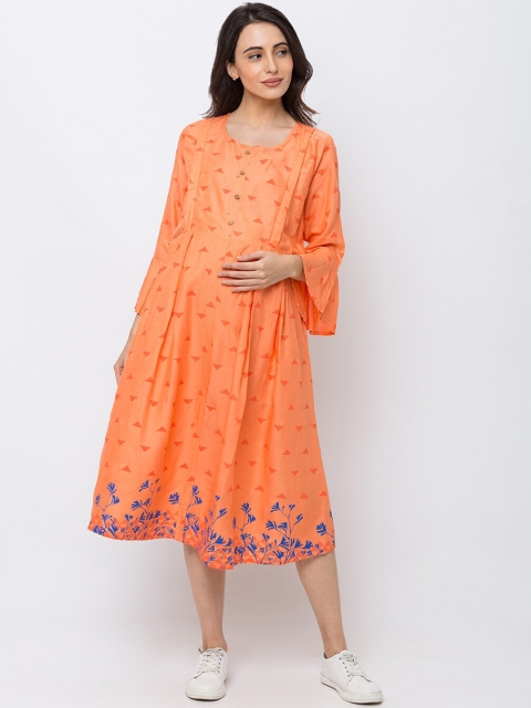 

MomToBe Women Coral Printed A-Line Maternity Dress