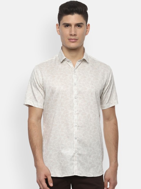 

V Dot Men Cream-Coloured Slim Fit Printed Casual Shirt