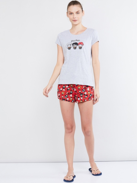 

max Women Grey & Red Printed Night suit
