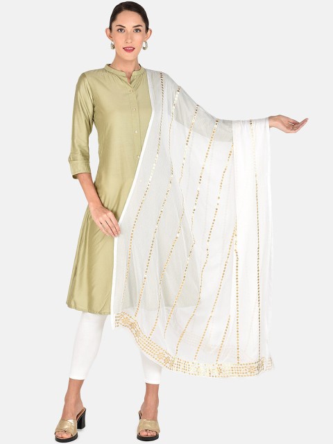 

Dupatta Bazaar White & Gold-Toned Embroidered Dupatta