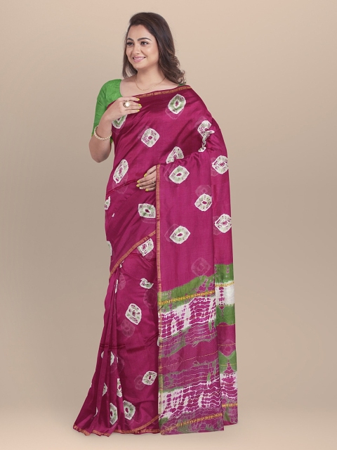 

BharatSthali BharatSthali Magenta Printed Silk Cotton Chanderi Sustainable Saree