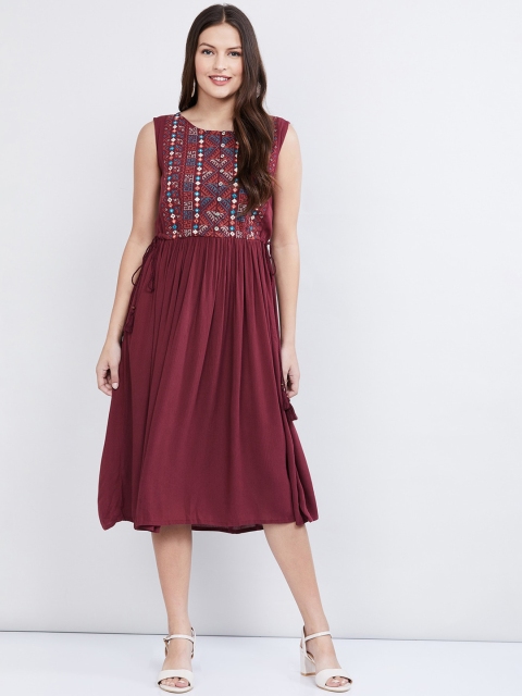 

max Women Burgundy Printed A-Line Ethnic Dress