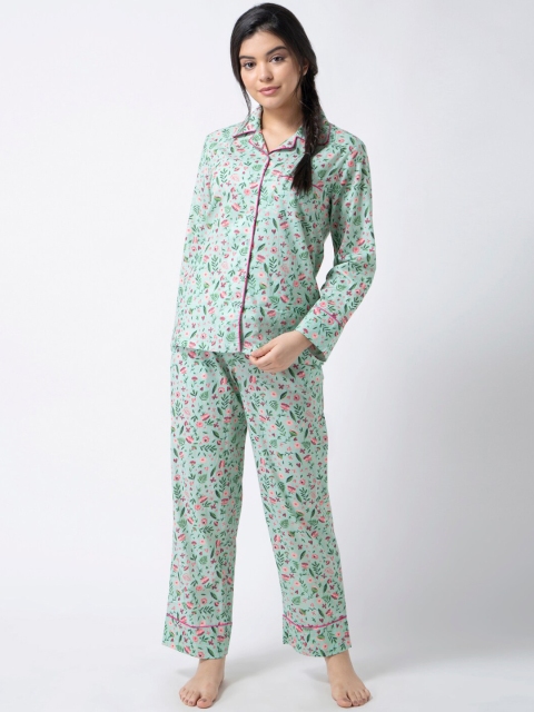 

ADORENITE Women Green & Pink Printed Night Suit