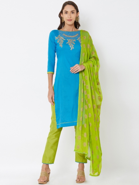 

Satrani Blue & Green Pure Cotton Unstitched Dress Material
