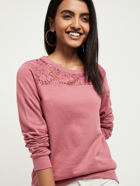 

max Women Pink Solid Boat Neck T-shirt