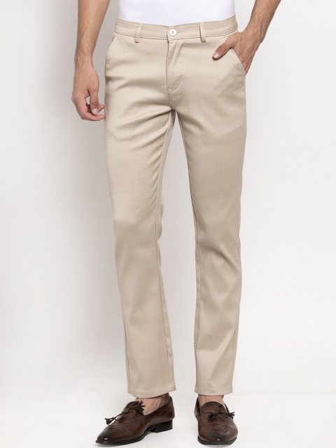

Rodamo Men Beige Slim Fit Checked Regular Trousers