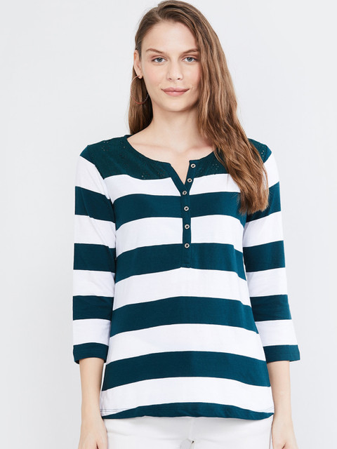 

max Women Green & White Striped Top