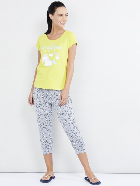 

max Women Yellow & Grey Printed Night suit