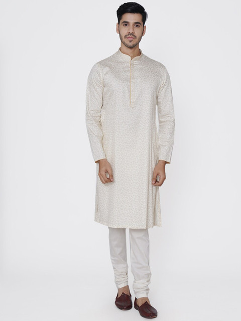 

Manyavar Men Cream-Coloured Printed Kurta with Churidar