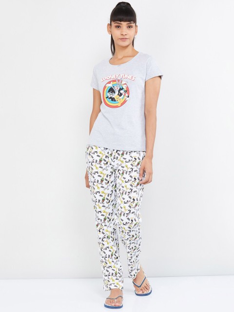 

max Women Grey & White Looney Tunes Print Night suit