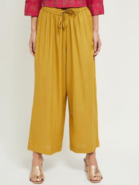 

max Women Mustard Yellow Solid Flared Palazzos