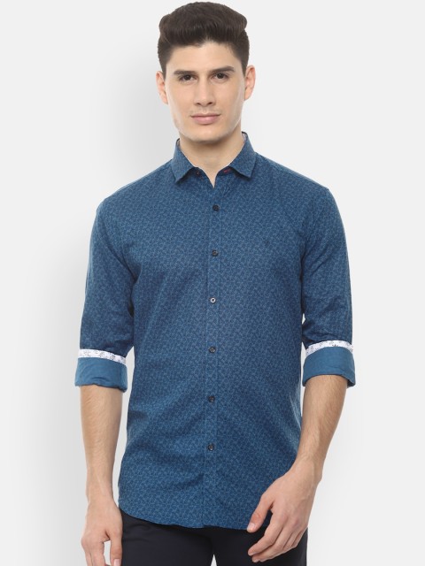 

V Dot Men Blue Slim Fit Printed Casual Shirt