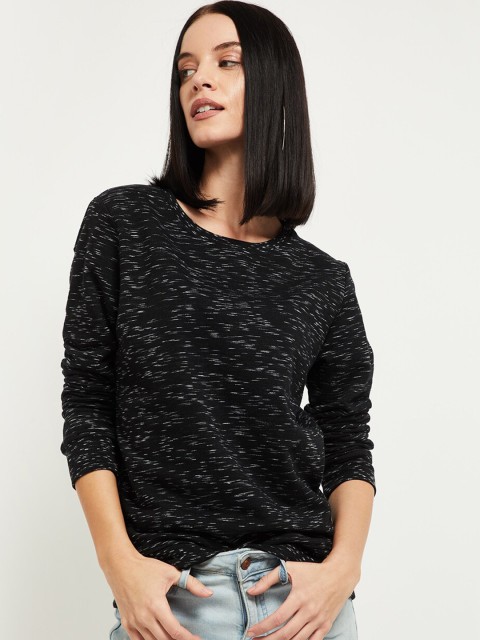

max Women Black Solid Round Neck T-shirt