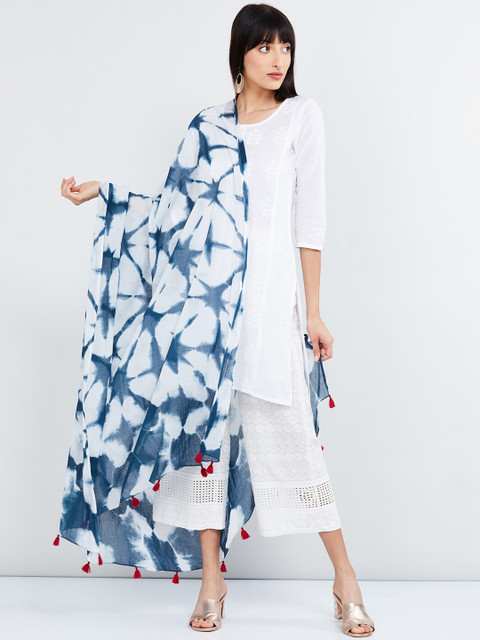 

max White & Blue Printed Dupatta