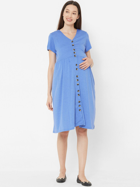 

Mystere Paris Women Blue Solid Maternity A-Line Dress