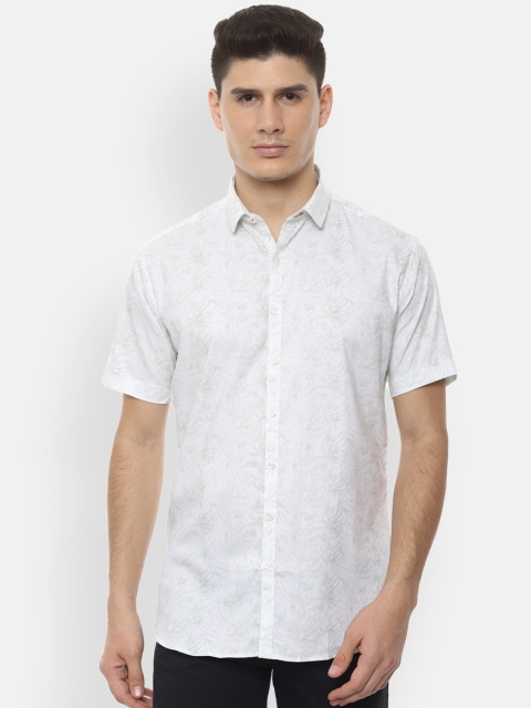 

V Dot Men White Slim Fit Printed Casual Shirt