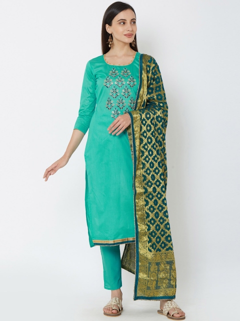 

Satrani Turquoise Blue & Green Pure Cotton Unstitched Dress Material