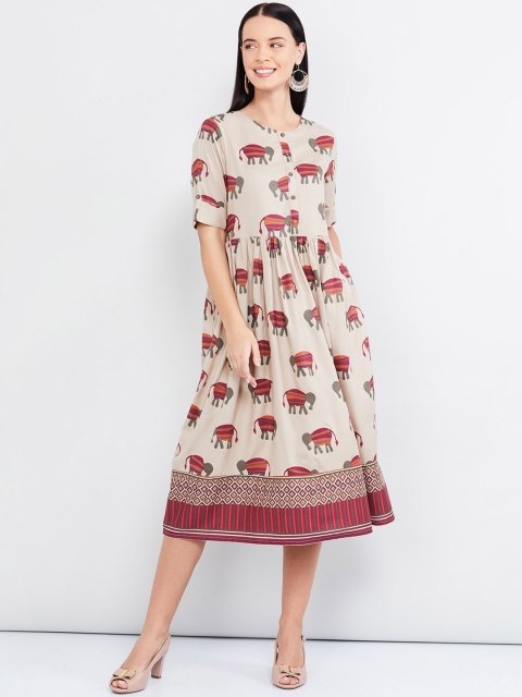 

max Women Grey Printed Fit and Flare Dress