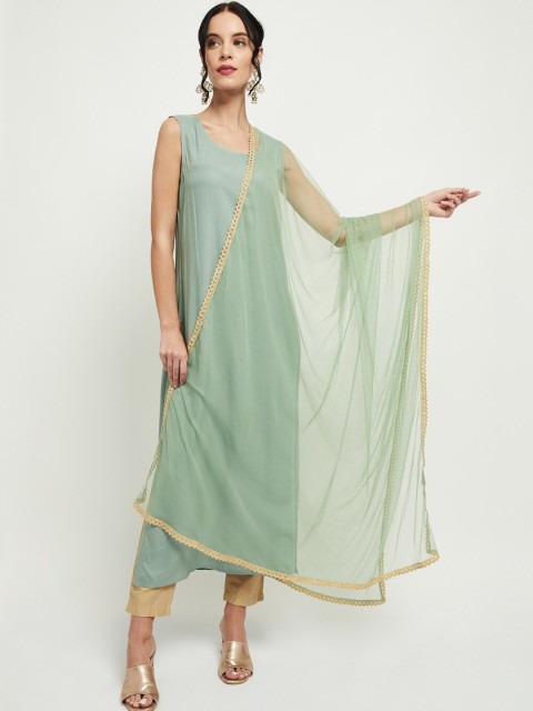 

max Green Solid Dupatta