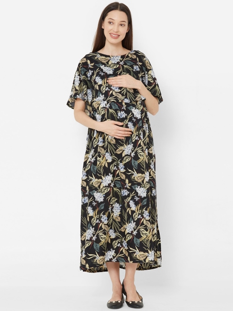 

Mystere Paris Women Black & Beige Printed Maternity Kaftan Dress