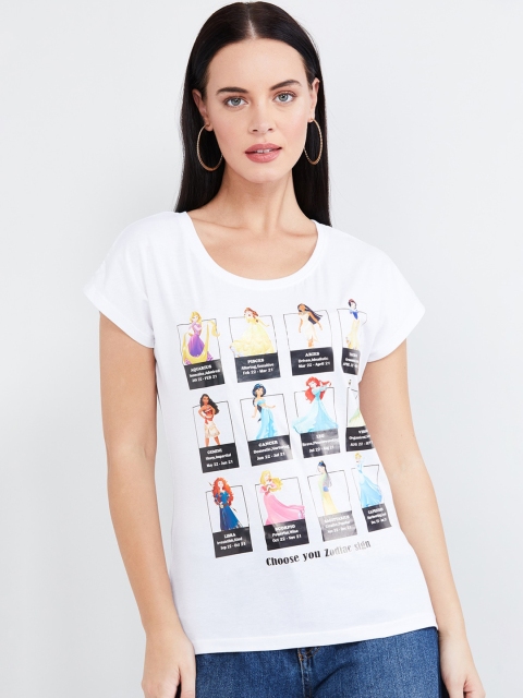 

max Women White Printed Round Neck T-shirt