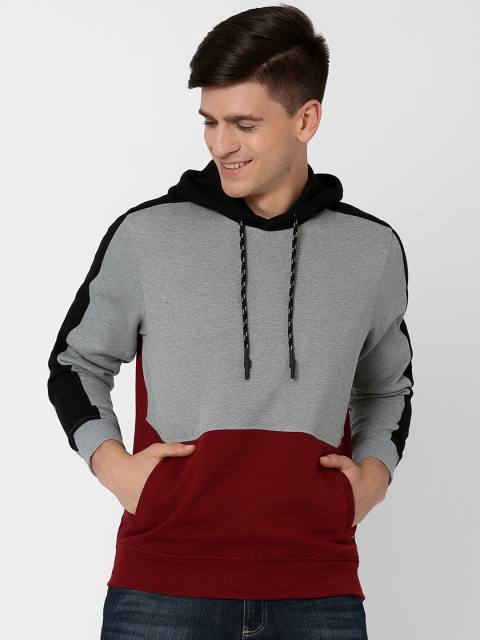 

MARCA Disati Men Red & Grey Colourblocked Hooded Sweatshirt