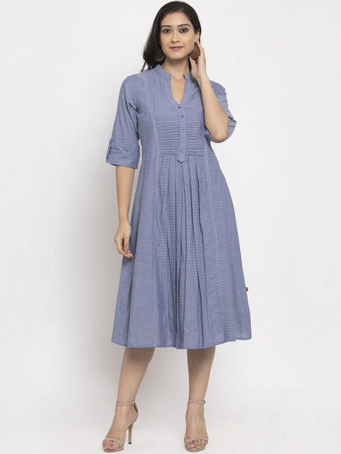 

RAISIN Women Blue Printed Fit and Flare Dress