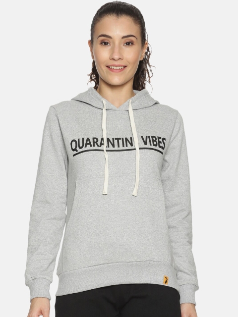 

Campus Sutra Women Grey Printed Hooded Sweatshirt