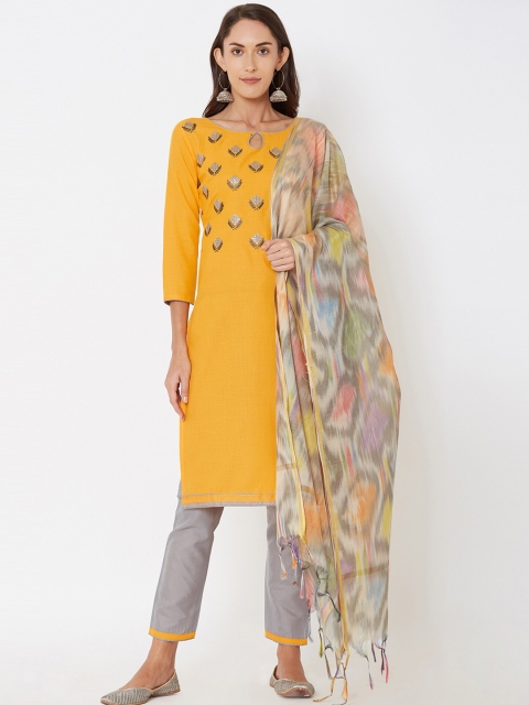 

Satrani Yellow & Grey Pure Cotton Unstitched Dress Material