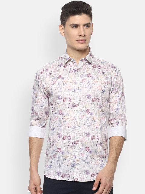 

V Dot Men Cream-Coloured Slim Fit Printed Casual Shirt