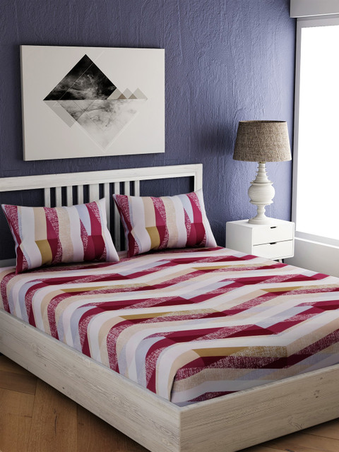 

EverHOME White & Burgundy Floral 210 TC Cotton 1 King Bedsheet with 2 Pillow Covers