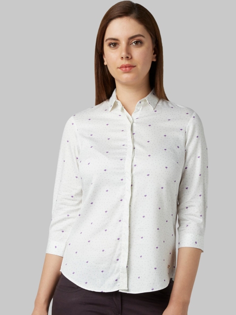 

Park Avenue Woman Off-White & Purple Regular Fit Printed Casual Shirt