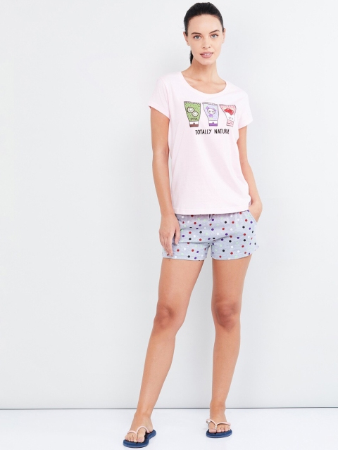 

max Women Pink & Blue Printed Night suit