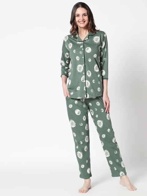 

Zeyo Women Olive Green & White Printed Night Suit ZFOFS-5269