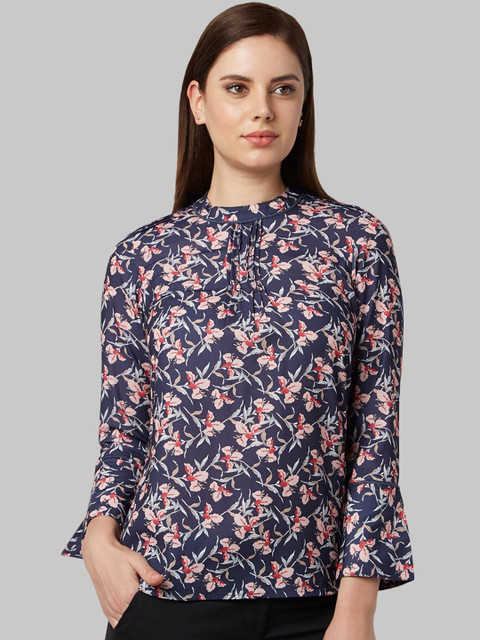 

Park Avenue Woman Navy Blue & Pink Floral Printed Top