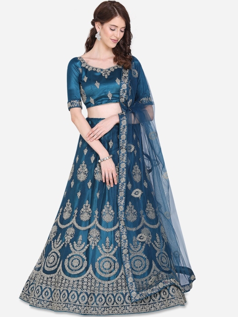 

Mitera Blue & Gold-Toned Embroidered Unstitched Lehenga & Blouse with Dupatta