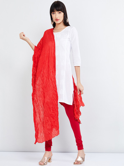 

max Coral Red Solid Cotton Dupatta