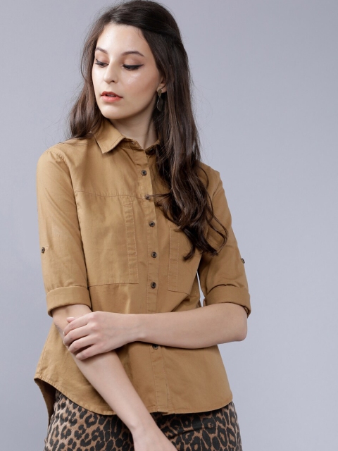 

Tokyo Talkies Women Khaki Regular Fit Solid Casual Shirt