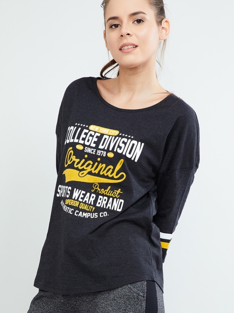 

max Women Charcoal Grey Printed Round Neck T-shirt