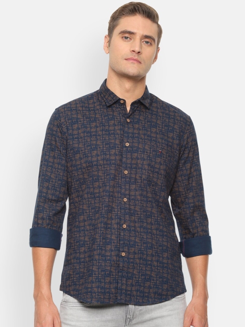 

Louis Philippe Jeans Men Navy Blue & Orange Slim Fit Printed Casual Shirt