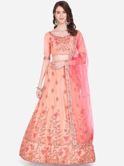 

Mitera Peach-Coloured Semi-Stitched Lehenga & Blouse with Dupatta