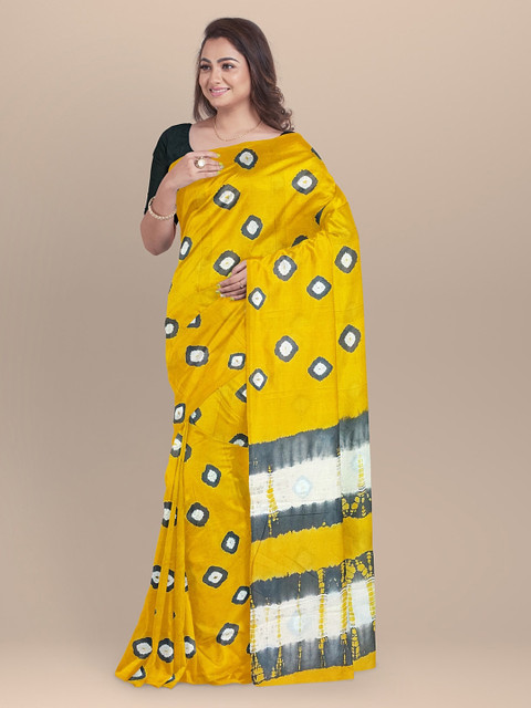 

BharatSthali Yellow & White Pure Cotton Printed Handloom Sustainable Saree
