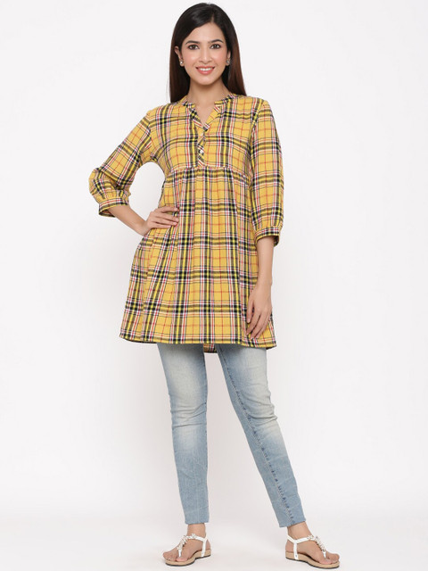 

Juniper Women Mustard Yellow & Red Checked Tunic