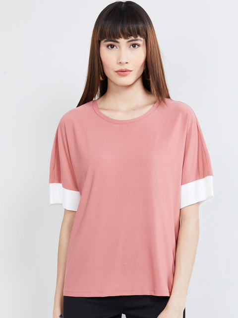 

max Women Pink Solid Round Neck T-shirt