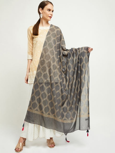 

max Women Grey & Beige Printed Cotton Dupatta