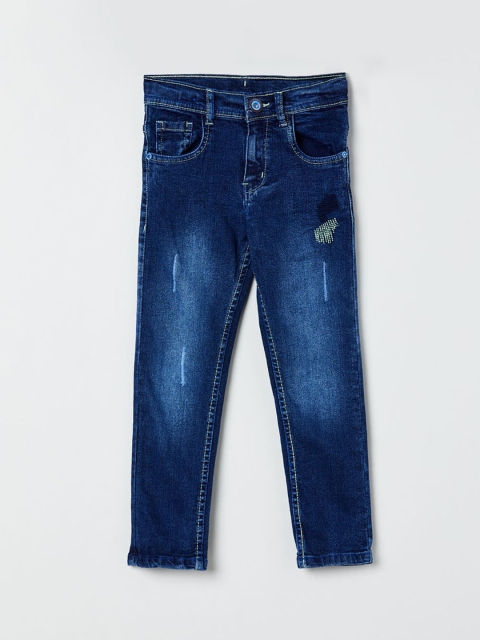 

max Boys Blue Regular Fit Mid-Rise Low Distress Jeans