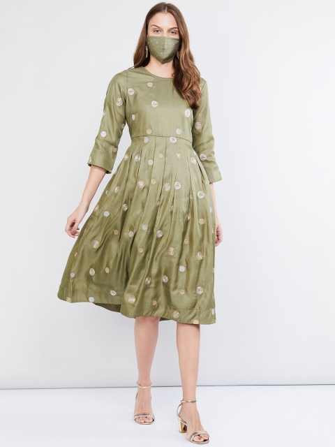 

max Women Green Printed Fit and Flare Dress