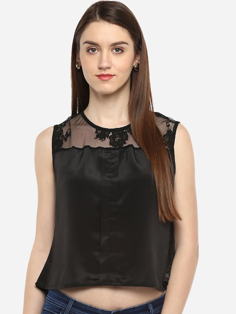 

Porsorte Women Black Solid Lace Crop Top